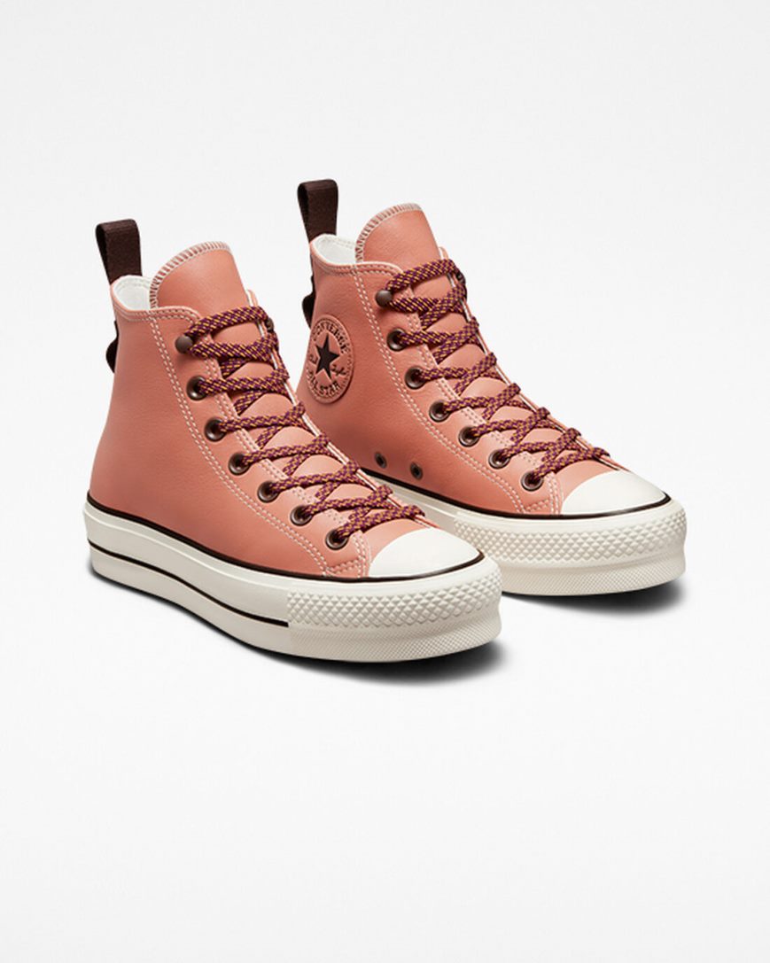 Zapatos Plataforma Converse Chuck Taylor All Star Lift Tonal Cuero Altas Mujer Albaricoque | PE 7LP580